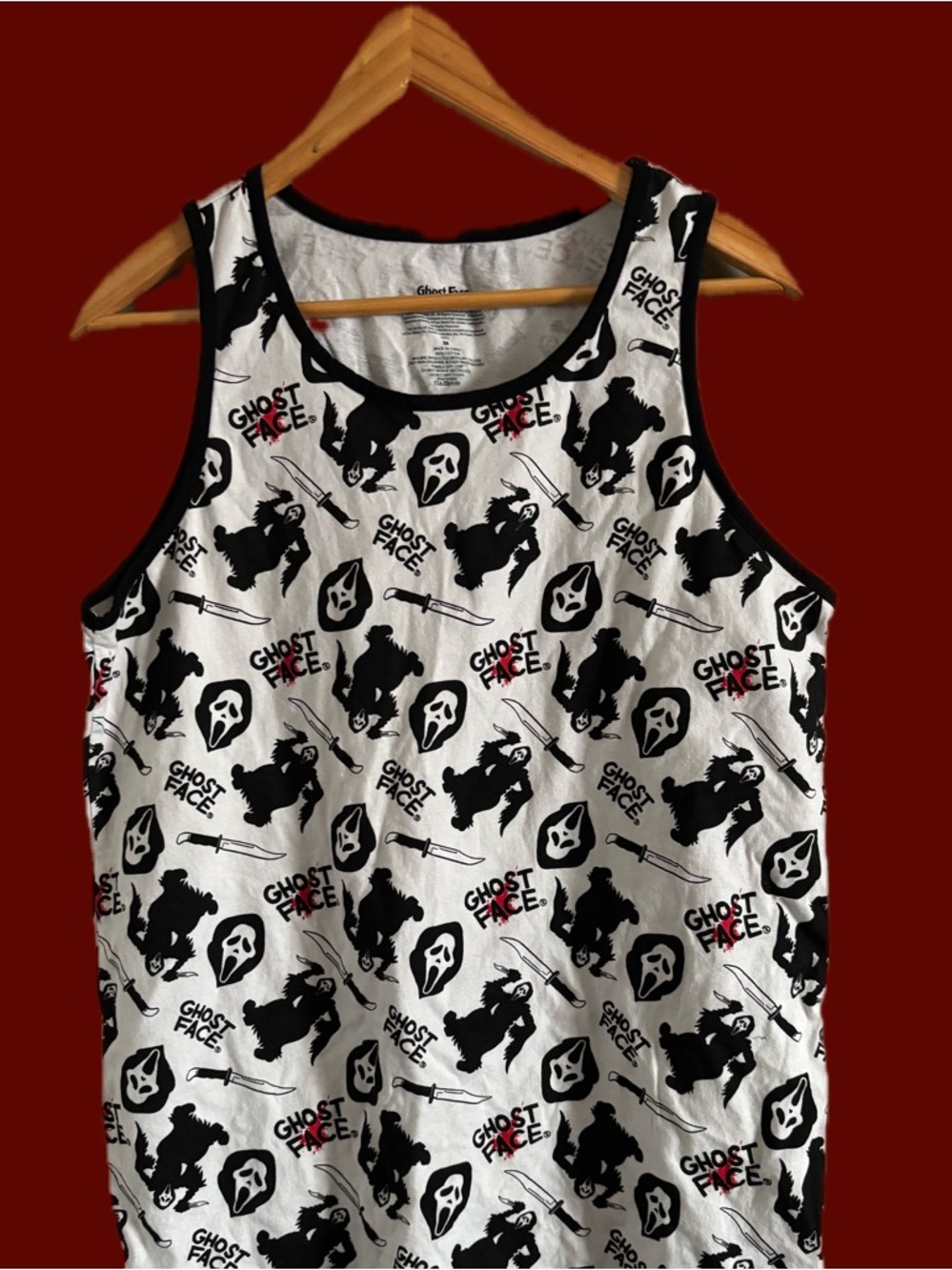 Scream Ghost Face Graphic Ringer Tank - Black, White & Red Men’s/ Unisex M
